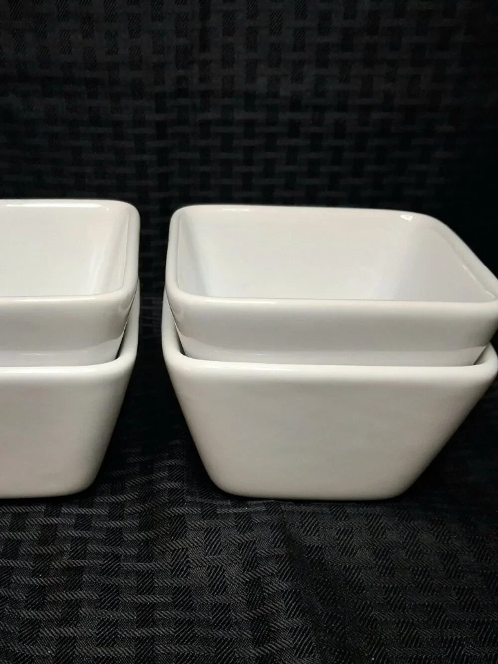 4 Pampered Chef Simple Additions Square White Sauce/Dessert Bowl 4.5in Discont.